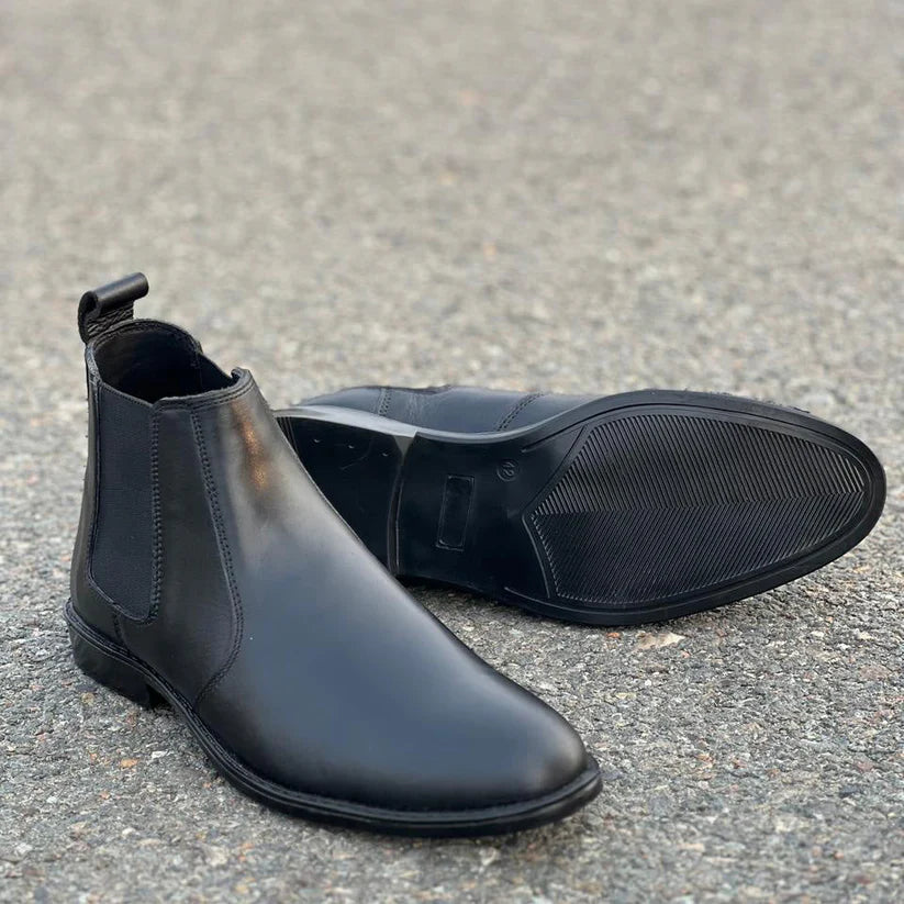 Black Leather Chelsea Boots 8015