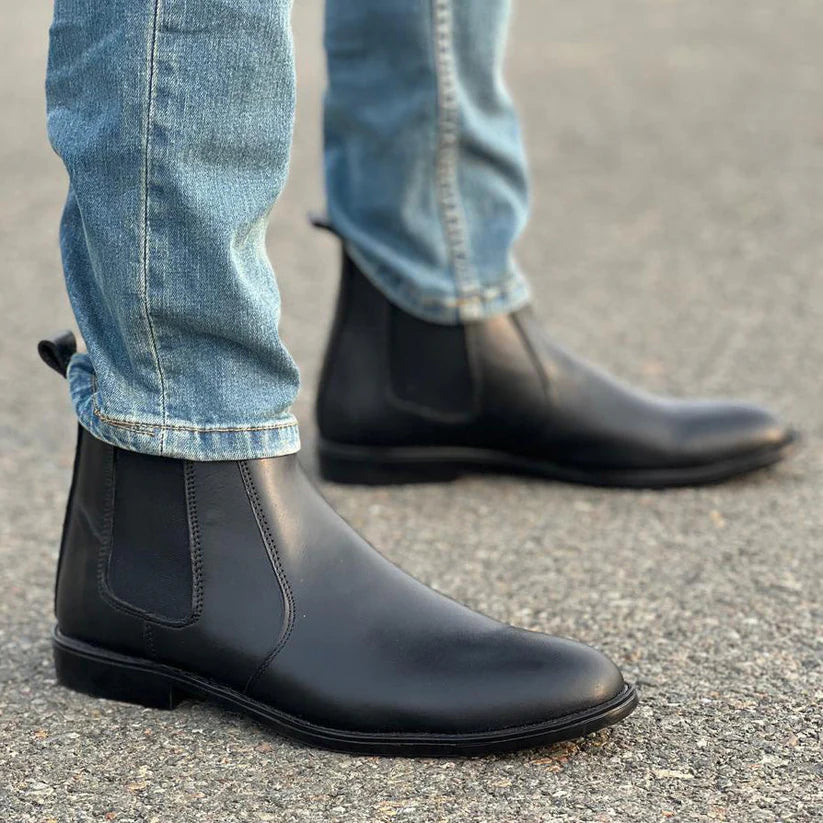 Black Leather Chelsea Boots 8015