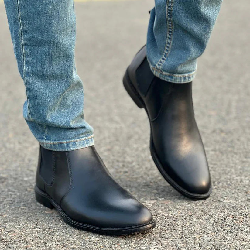 Black Leather Chelsea Boots 8015