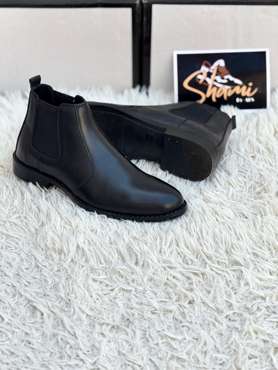 Black Leather Chelsea Boots 8015
