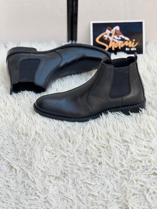 Black Leather Chelsea Boots 8015